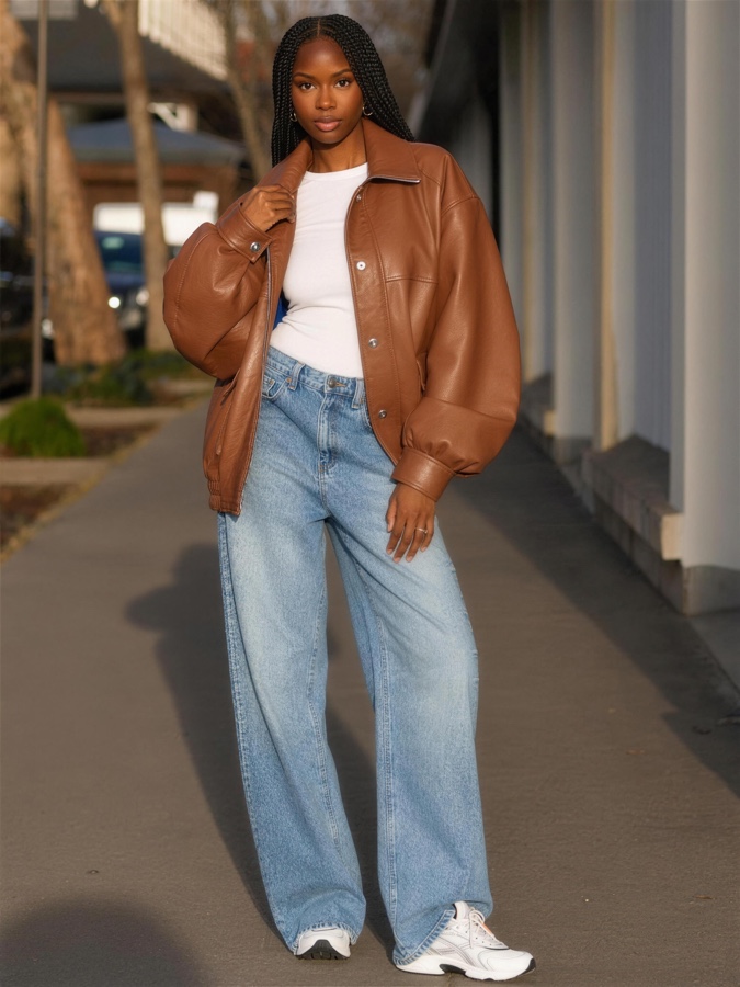 Look Leather Jacket & Denim Oversize